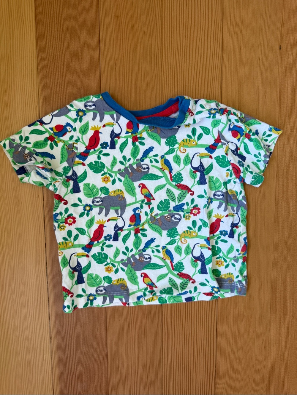 Baby Boden Tropical Animal Print Tee - White, Green, Red, Blue